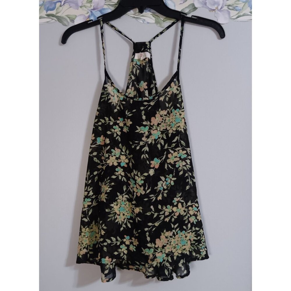 Nabee Large Sheer Black Floral Classic Sleeveless Top